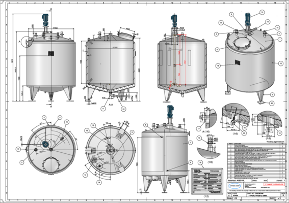 1 x Nieuwe roestvrijstalen verticale mengtank van 3.300L in AISI316L