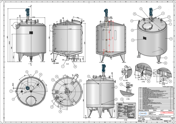 1 x New 3.300L stainless-steel AISI316L vertical mixing tank.