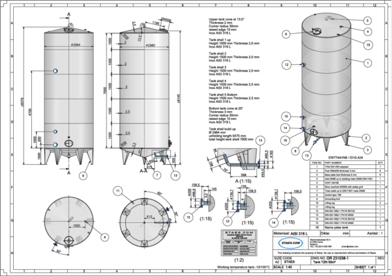 2 x Brand new 50.000L stainless-steel AISI316L vertical storage tanks.