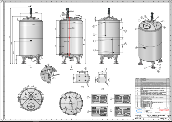 4 x Brand new 5.200L stainless-steel AISI316L vertical mixing tanks. 2 x Brand new 5.400L stainless-steel AISI316L vertical mixing tanks.