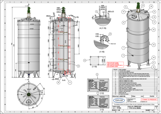 1 x New 26.000L stainless-steel AISI316L vertical mixing tank.