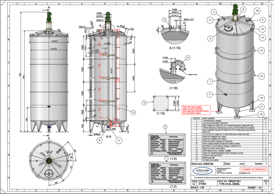1 x Neuer vertikaler 26.000-Liter-Edelstahl-Mischbehälter aus AISI316L.