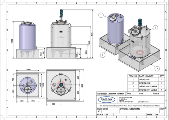 1 x Nieuwe roestvrijstalen verticale mengtank van 2.000L in AISI316L 1 x Nieuwe roestvrijstalen verticale opslagtank van 1.000L in AISI316L