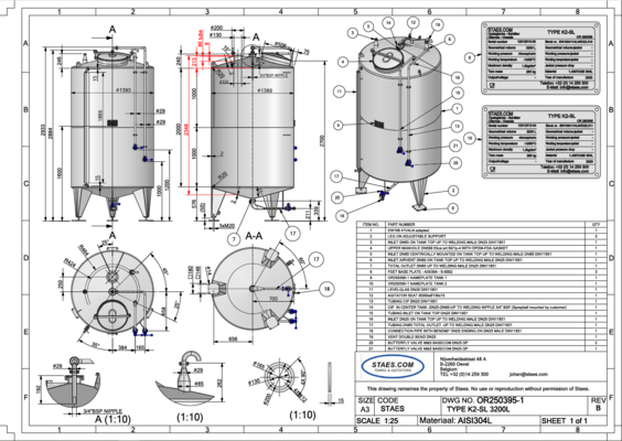 2 x New 5.200L stainless-steel AISI304L vertical mixing tanks. 1 x New 3.200L stainless-steel AISI304L vertical mixing tank. 1 x New 2.000L stainless-steel AISI304L vertical mixing tank.