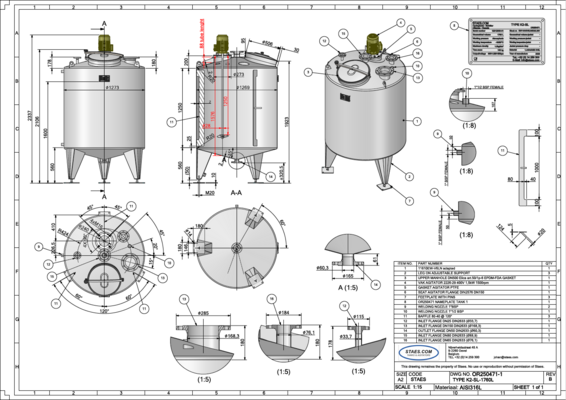 2 x New 1.760L stainless-steel AISI316L vertical mixing tanks.