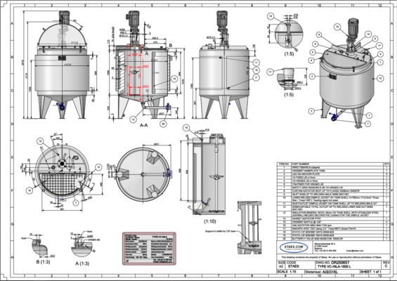1 x New 1.000L stainless-steel AISI316L vertical mixing tank.