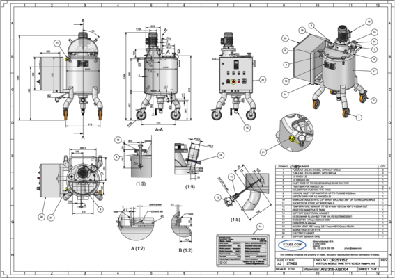 1 x Brand new 100L stainless-steel AISI316L vertical mixing tank.