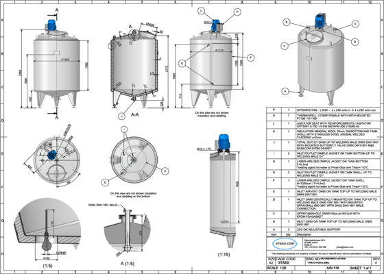 2 x Nieuwe Roestvrijstalen AISI 316L verticale opslagtanks van 2.000L en 3.300L.