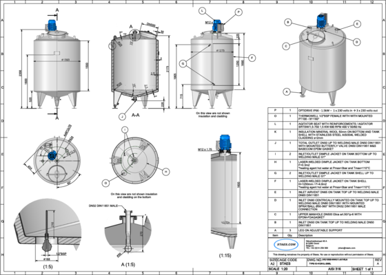 2 x New Stainless Steel AISI 316L vertical storage tanks of 2.000L and 3.300L.