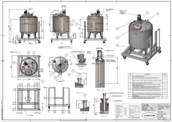 1 x Nieuwe roestvrijstalen verticale mengtank van 1000L  in AISI316L