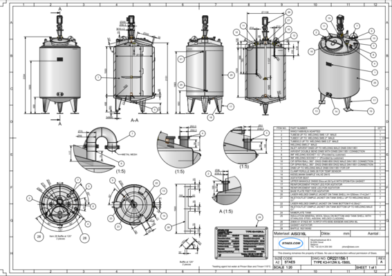 2 x Nieuwe roestvrijstalen verticale mengtank van 1.500L in AISI316L
