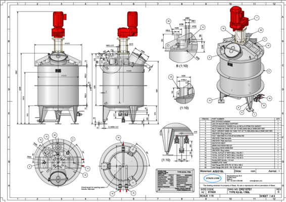 1 x Nieuwe roestvrijstalen verticale mengtank van 1.750L in AISI316L