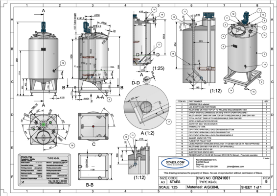 2 x Neuer vertikaler 1.500L Edelstahl-Mischbehälter aus AISI316L