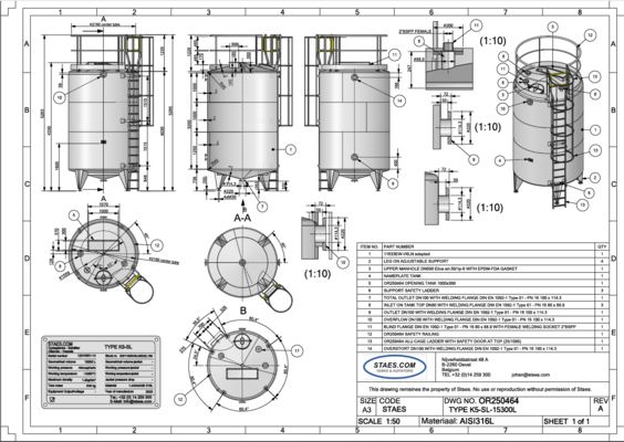 1 x Neuer vertikaler 15.300L Edelstahl AISI316L Lagertank
