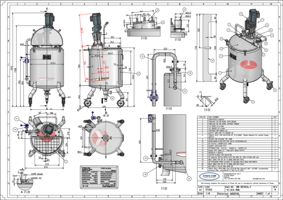 1 x Nieuwe roestvrijstalen verticale mengtank van 300L in AISI316L. 1 x Nieuwe roestvrijstalen verticale mengtank van 830L in AISI316L. 1 x Nieuwe roestvrijstalen verticale mengtank van 1000L in AISI316L.