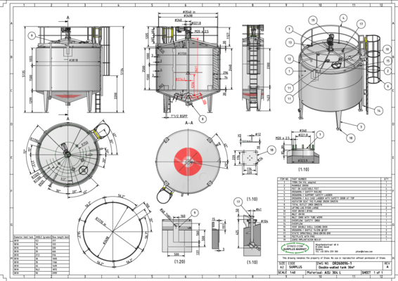 1 x stainless-steel second hand vertical mixing tank of 30.000L in stainless-steel AISI 304L.