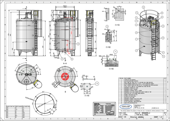 1 x cuve de mélange neuve verticale de 15.300L en acier inoxydable AISI304L.
