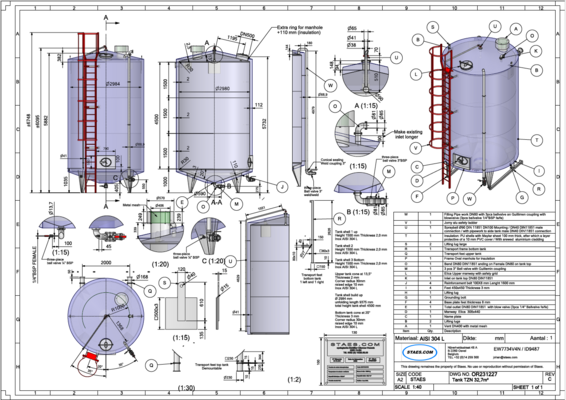 1 x New 32.700L stainless-steel AISI304 vertical storage tank.