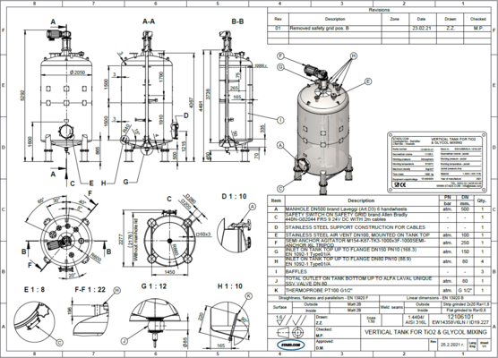 1 x Nouvelle cuve de mélange verticale de 10 000 L en acier inoxydable AISI316L.