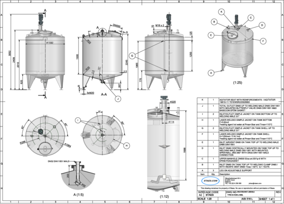 2 nouvelles cuves de mélange verticales en acier inoxydable AISI 316L de 3 300L.