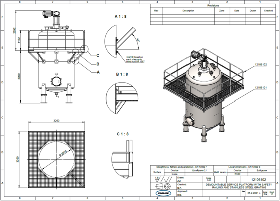 1 x New 10,000 L vertical stainless steel AISI316L mixing tank.