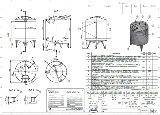 2 x New Stainless Steel AISI 316L Vertical Mixing Tanks of 3,300L.