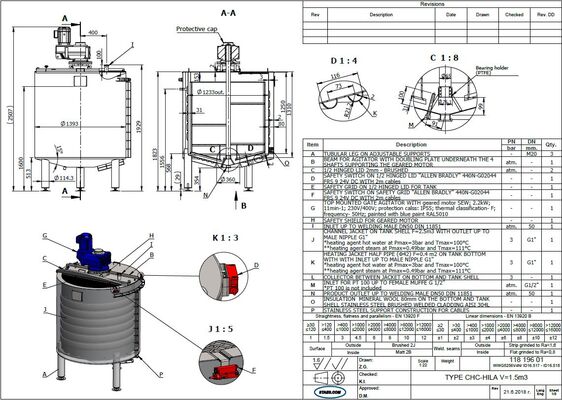 1 x New Stainless Steel AISI 316L vertical mixing tanks of 1,760L.