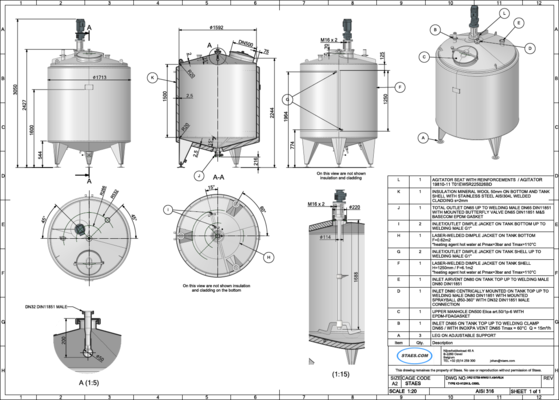 2 x Nieuwe Roestvrijstalen AISI 316L verticale mengtanks van 3.300L.