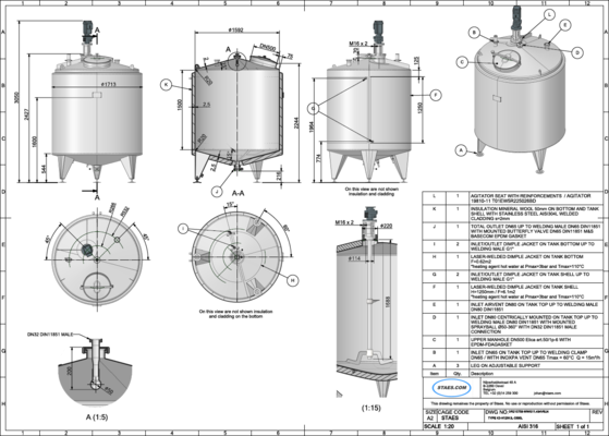 2 x New Stainless Steel AISI 316L Vertical Mixing Tanks of 3,300L.