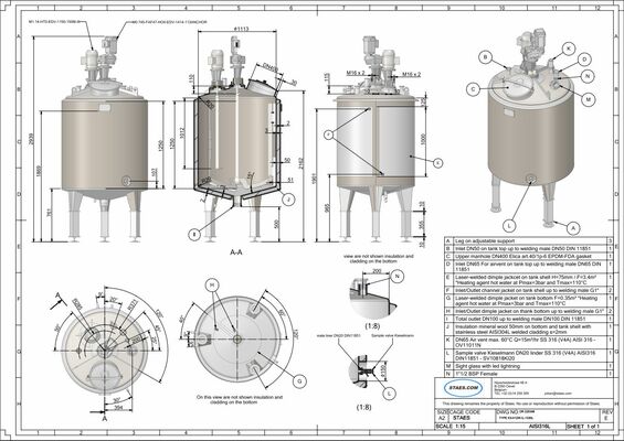 2 x New 1.330L stainless-steel AISI316L vertical storage tanks