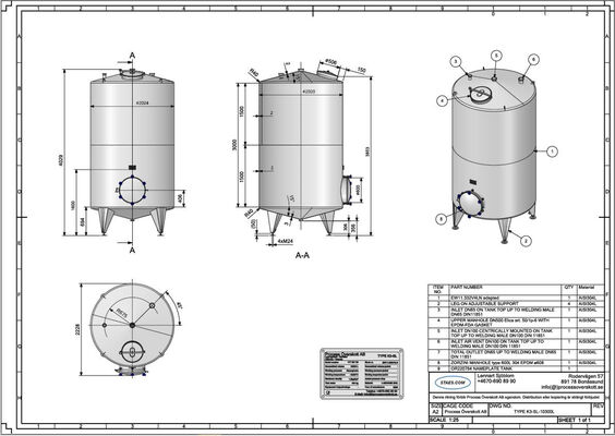 1 x Nieuwe roestvrijstalen verticale opslagtank van 10.300L in AISI316L