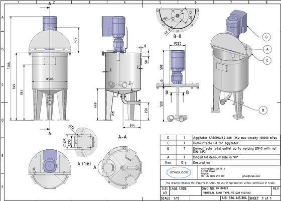 1 x cuve de mélange en acier inoxydable AISI316L 100L avec agitateur pour liquides visqueux