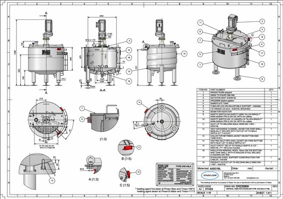 1 x Nieuwe roestvrijstalen verticale mengtank van 120L  in AISI316L