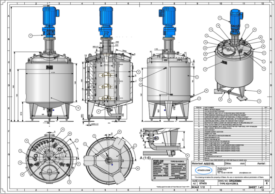 1 x New 1.000L stainless-steel AISI316L vertical mixing tank.