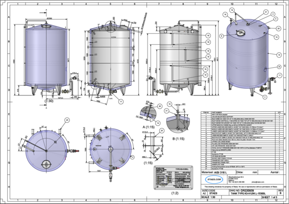 1 x New 15.300L stainless-steel AISI316L vertical storage tank.