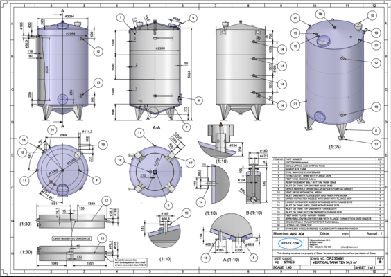 1 x Neuer vertikaler 32.700L Edelstahl AISI304 Lagertanks