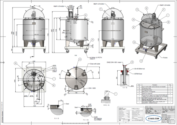 1 x Nieuwe roestvrijstalen verticale mengtank van 1000L  in AISI316L