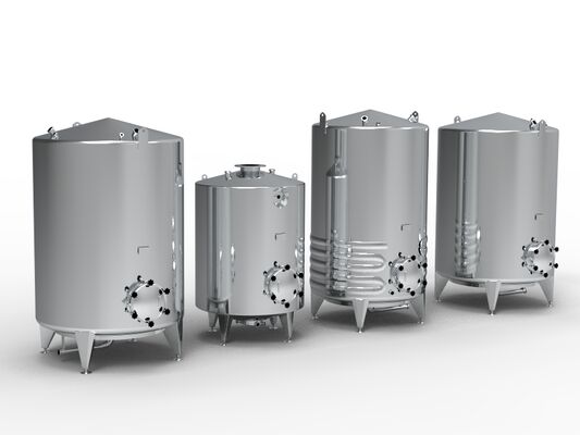 4 x New vertical stainless steel AISI316L tanks from 3,000 L - 8,000L and 9,000L